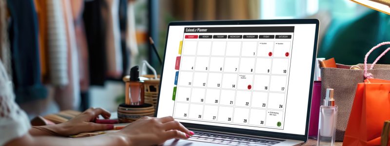 Calendar on computer software application for brisk schedule planning for personal organizer and online business